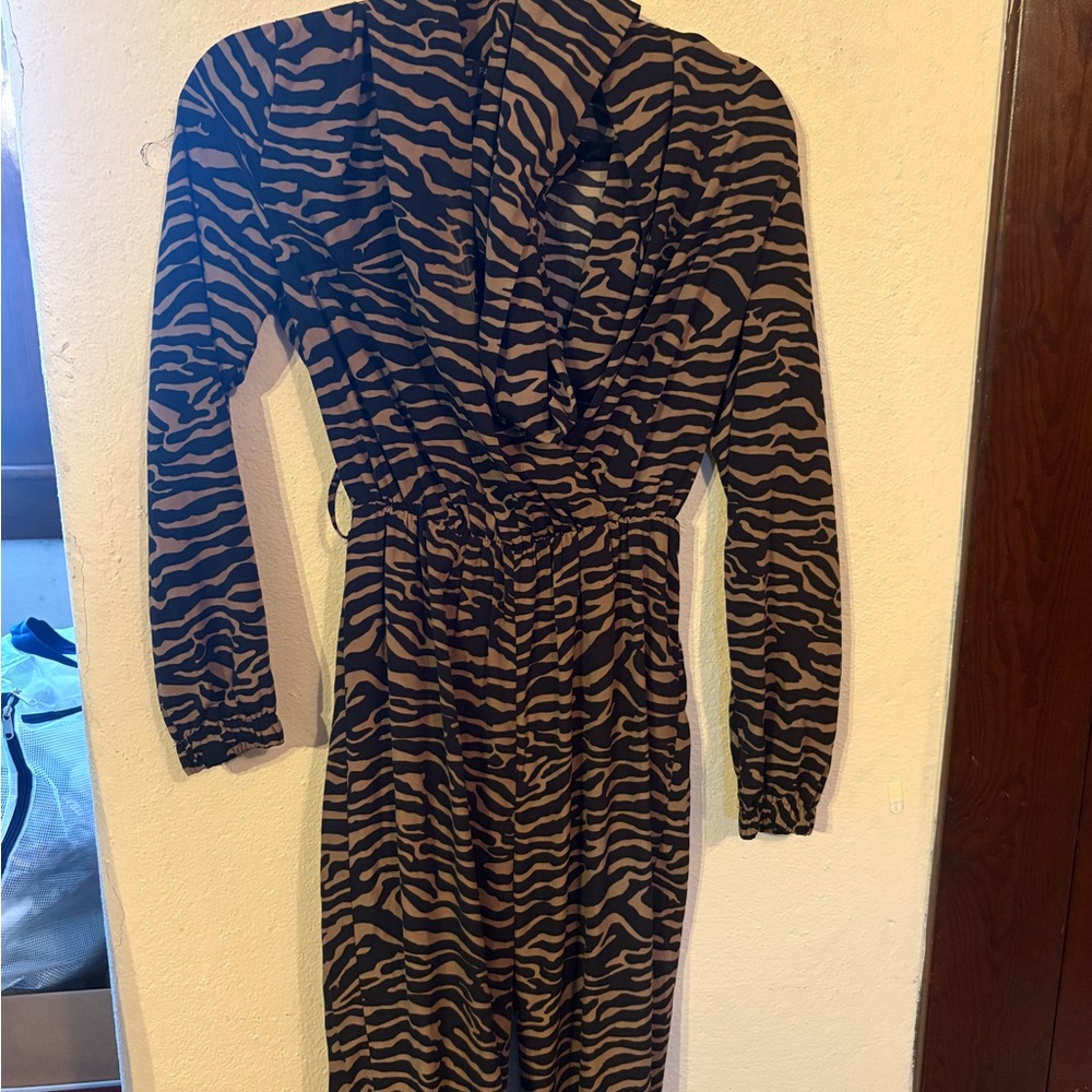 Fashion Nova Zebra Print Jumpsuit with Waist Tie